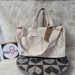 NWT MARGOT NEW YORK BIANCA CREAM CANVAS SATCHEL TOTE $125 VALUE FAST SHIP!